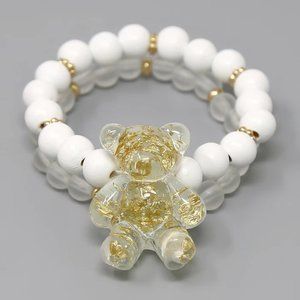 Foil Flake Teddy Bear Charm Beaded Stretch Bracelet Set